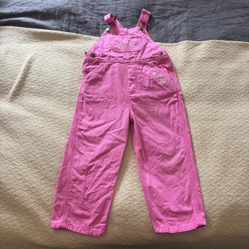 Carhartt Toddler Girls 3T Cotton Pink Floral Embroidered Vest Back Overalls